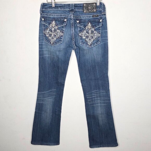 Miss Me Boot Cut Embellished Blingy Blue Denim Jeans Women's Size 30 - Picture 2 of 6